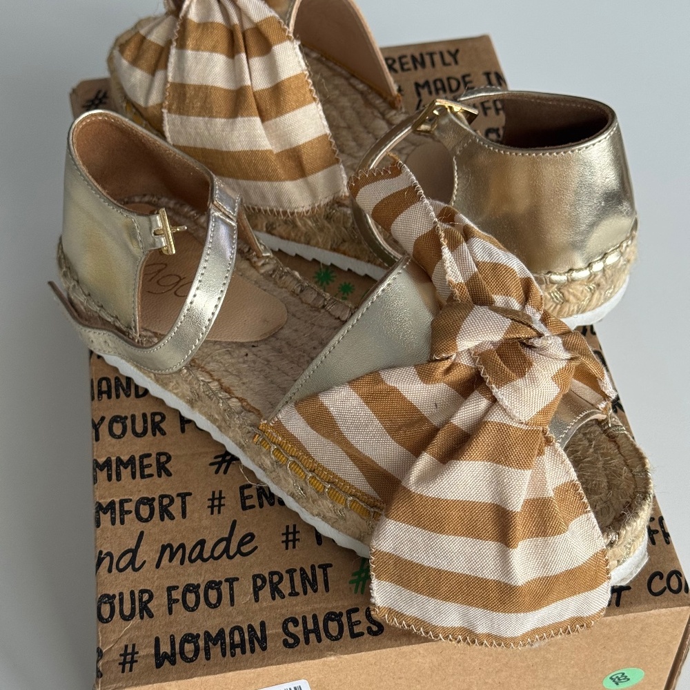 Gold leather espadrilles